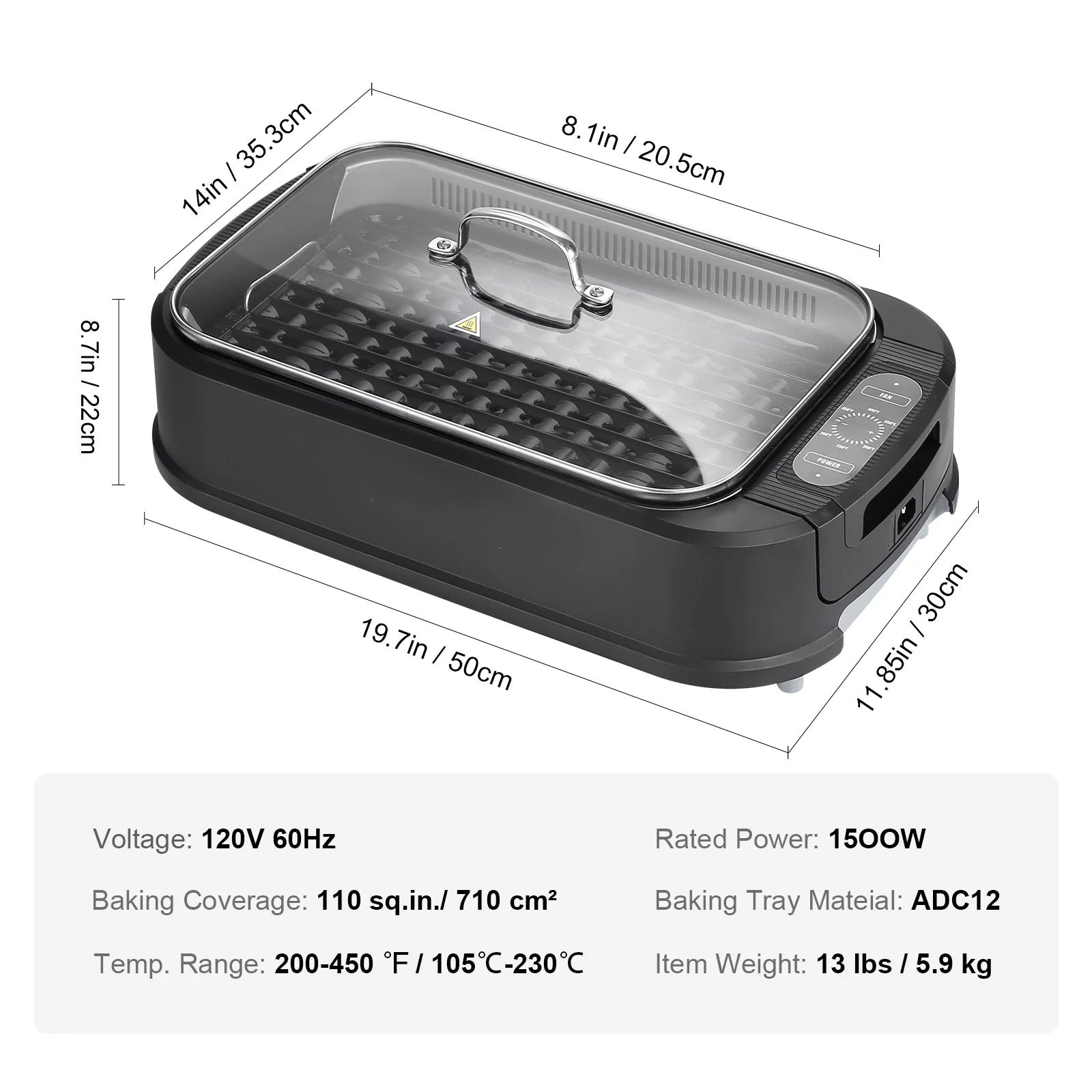 Smokeless Indoor BBQ Grill 1500W Nonstick C8204
