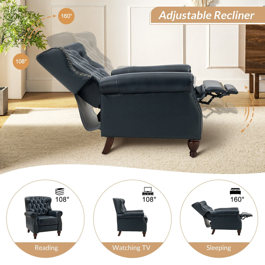 Navy Genuine Leather Tufted Manual Recliner Set of 2 J38706