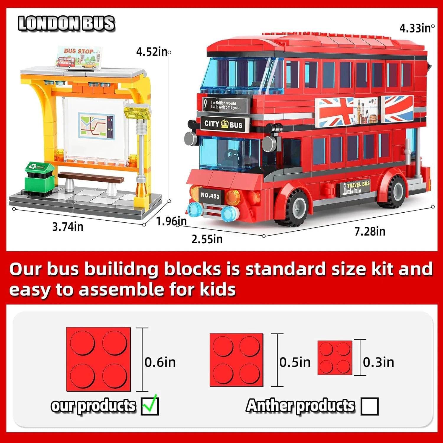 458 Pcs Double Deckers London Bus Station Building Blocks Set T560