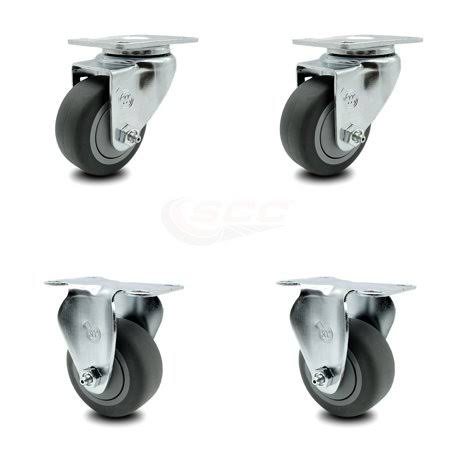 3.5 inch Thermoplastic Rubber Wheel Swivel Top Plate Caster Set with 2 Rigid G89008