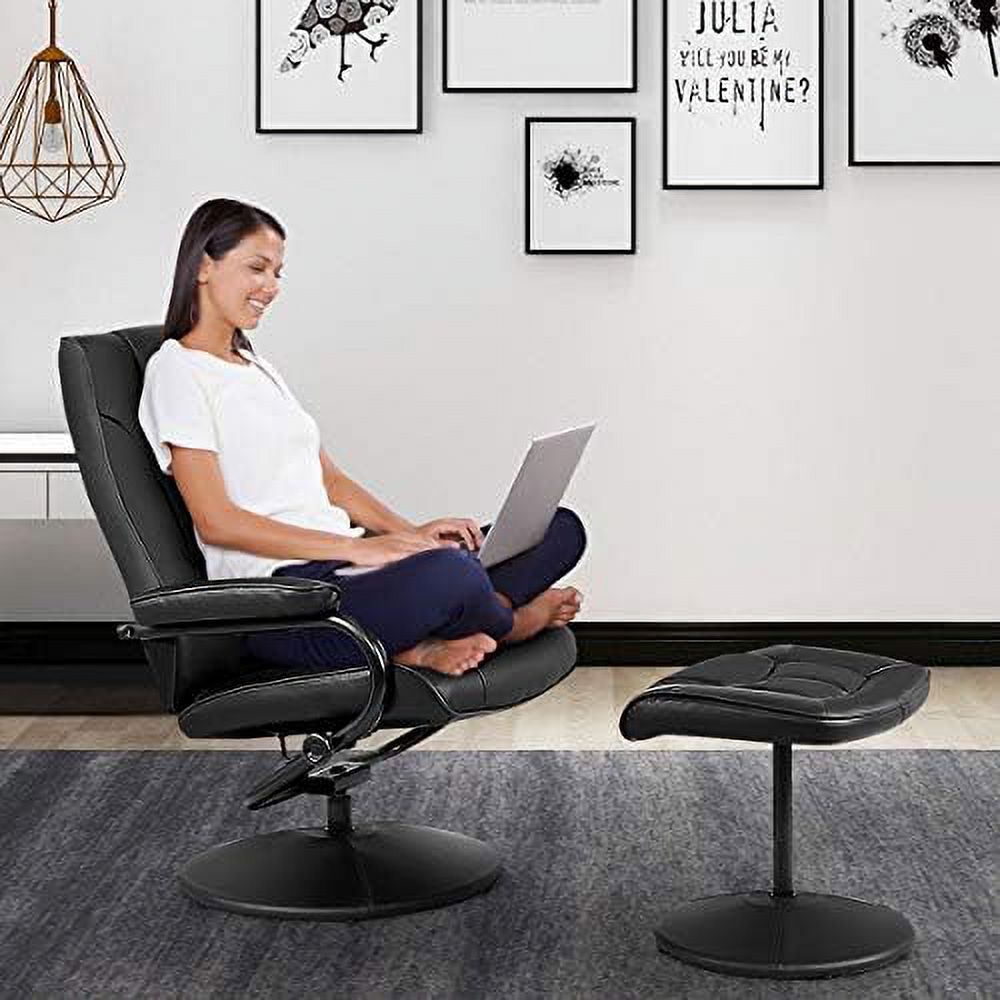 Swivel Recliner Chair with Footrest Stool Ottoman Set Black I37150