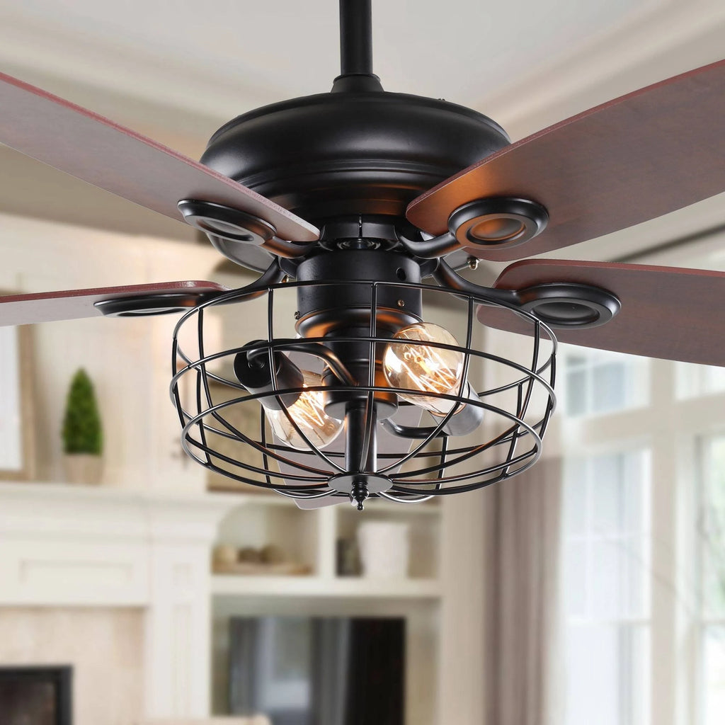 Black Metal Caged Ceiling Fan with Light Kit C606529