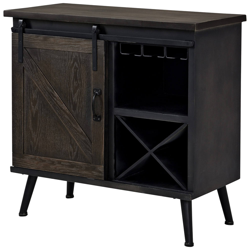 Dark Brown Wood Barn Door Bar Cabinet K3969
