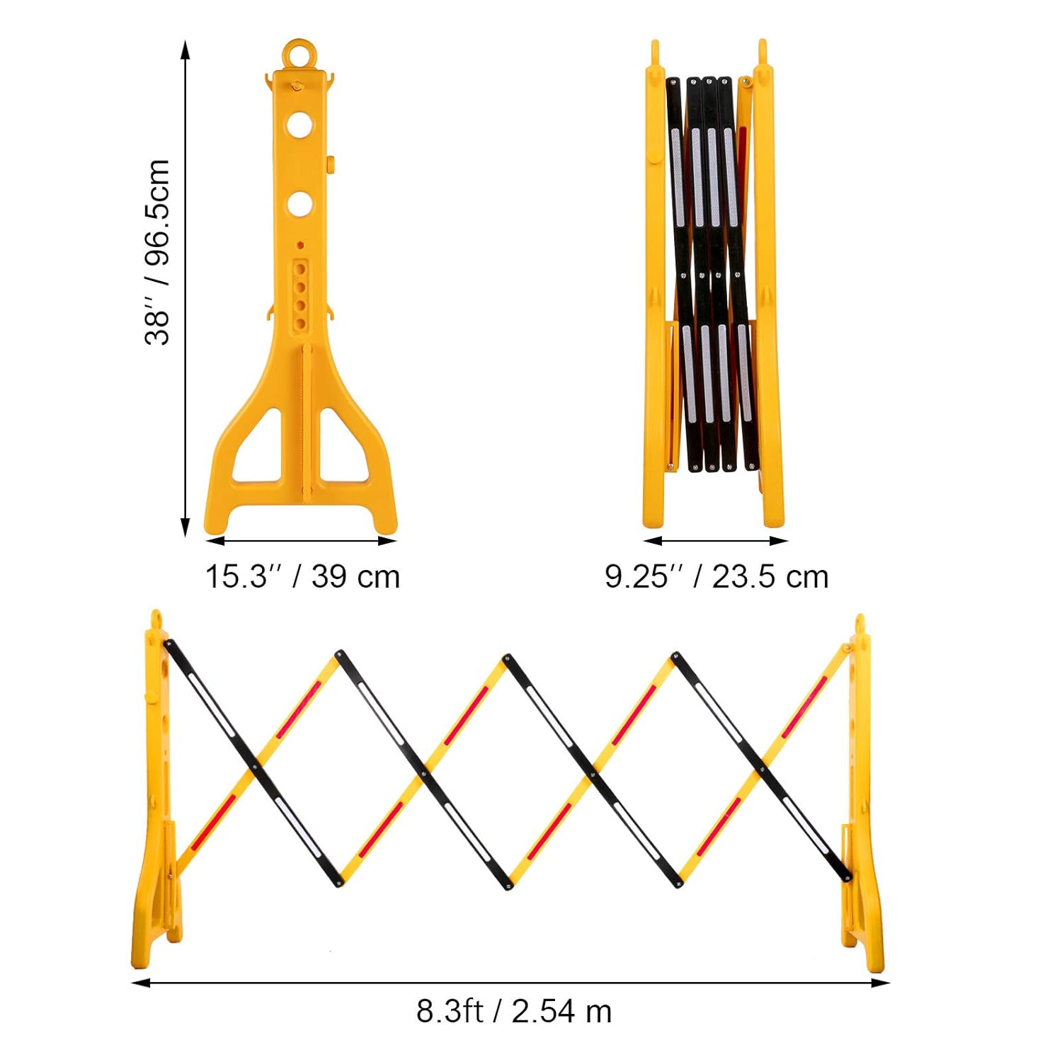 Expandable Mobile Plastic Safety Barricade 8.3ft Width 38” Height with Reflectors with 1 Chain N14036