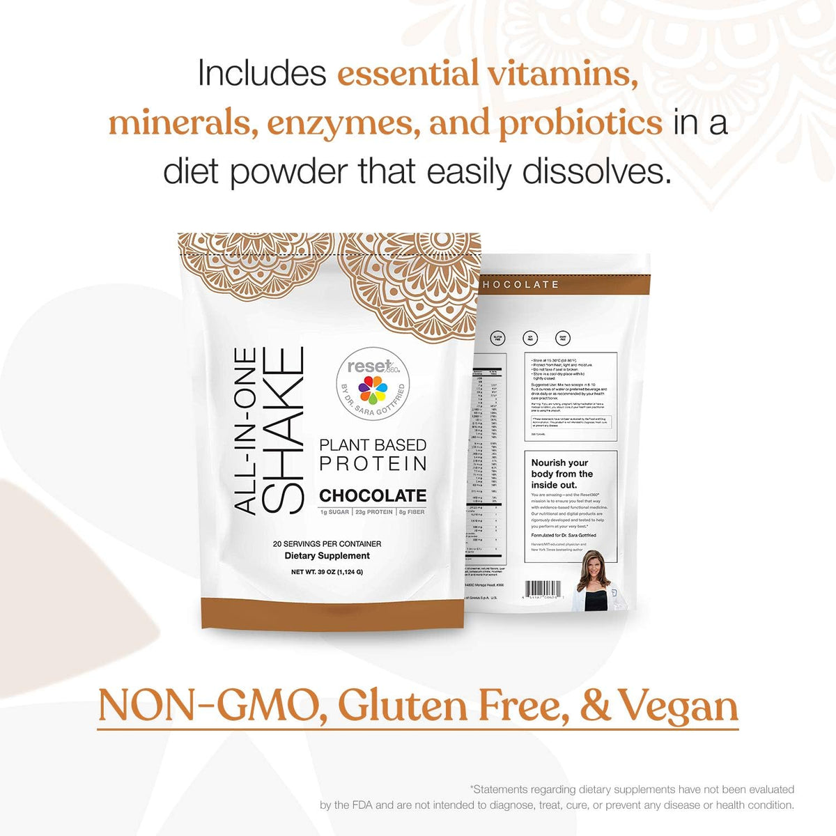 Chocolate Plant Based Protein Meal Replacement Shake, 20 Servings, 33.3oz, Pack of 2 O4664