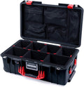 Black Pelican 1535 Air Case with Red Handles & Latches, TrekPak Dividers & Mesh Lid Organizer K174