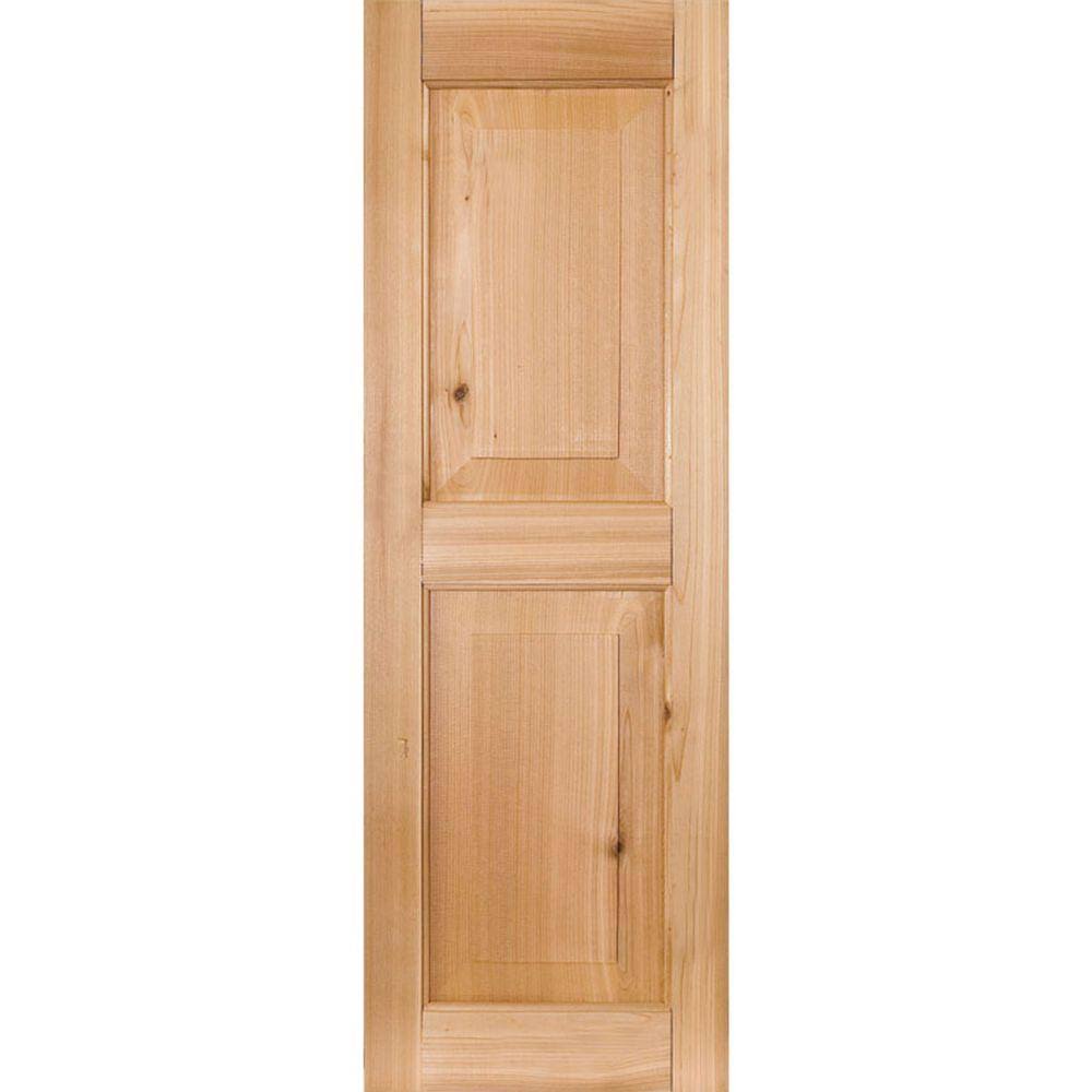 15 in. x 76 in. Real Wood Raised Panel Shutters Pair Unfinished A43958