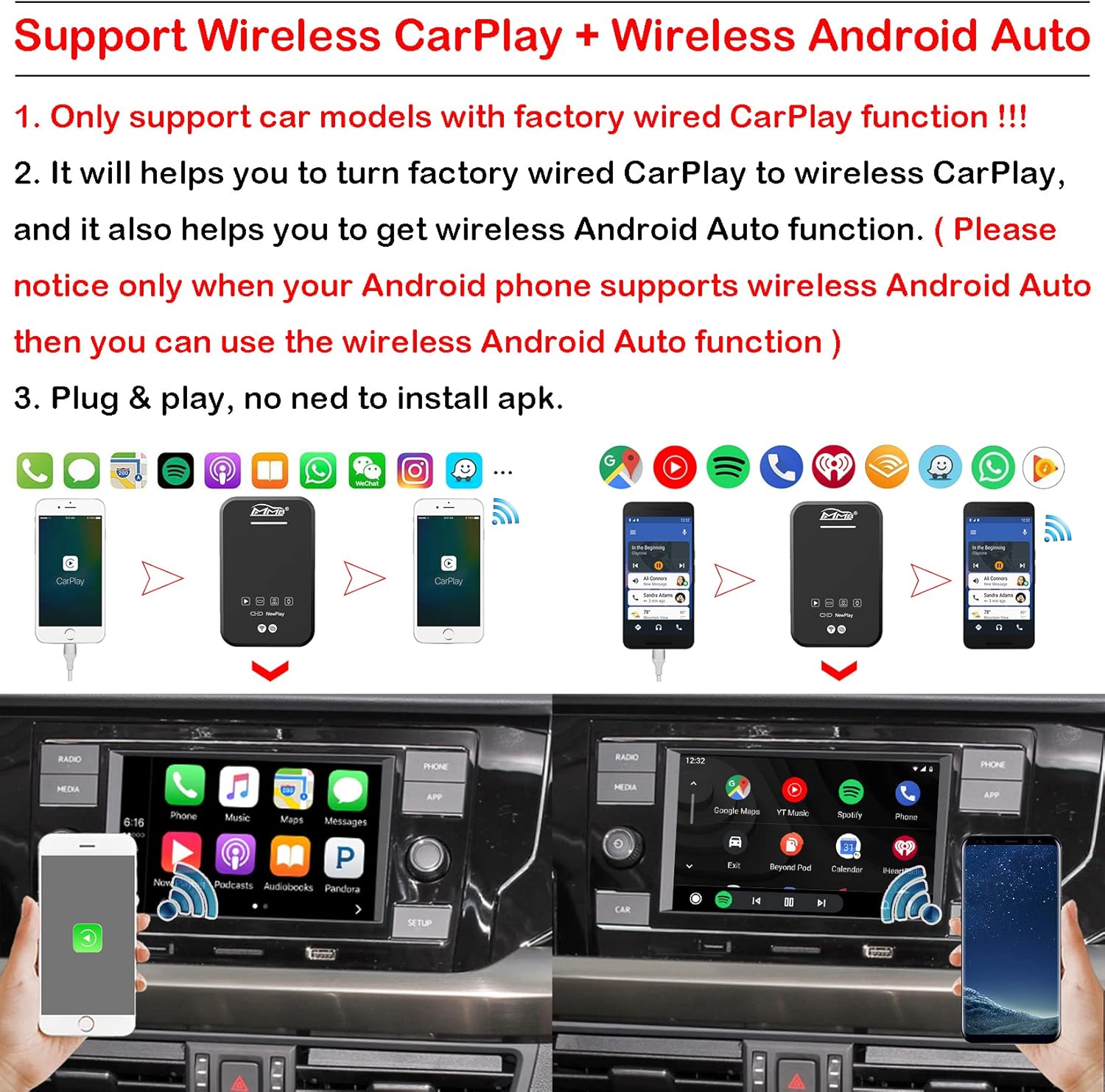 Wireless CarPlay Dongle Android 11.0 AI Box Y80389