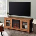 Rustic Wood and Glass Fireplace TV Stand, 58 Inch, Traditional Brown Y2622