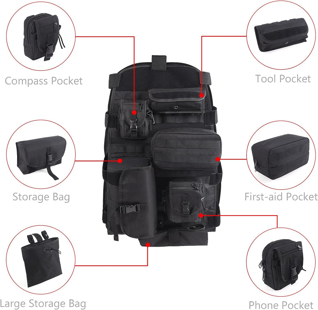 Tactical Car Seat Back Organizer with 6 Detachable Pockets Pack of 2 I581180