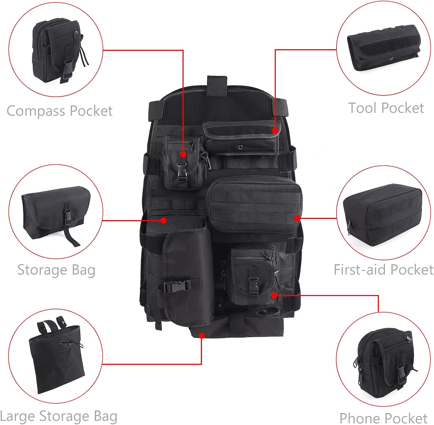 Tactical Car Seat Back Organizer with 6 Detachable Pockets Pack of 2 I581180