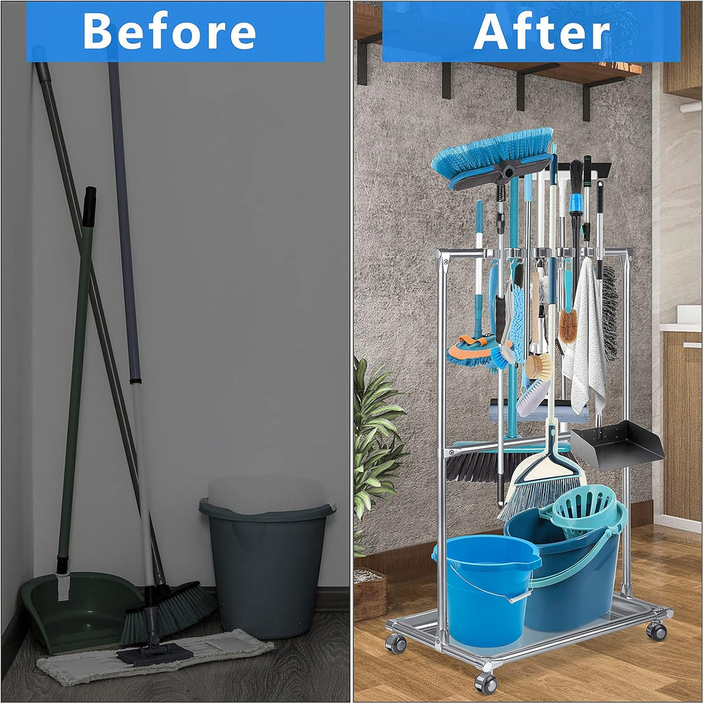 10 Racks 8 Hooks Floor Standing Cleaning Tool Storage Cabinet Y457