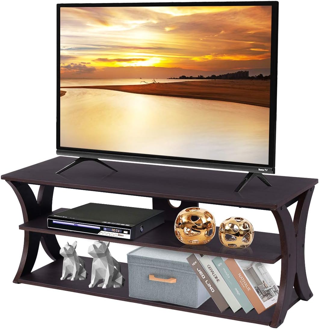 Dark Brown 3-Tier TV Stand with Glass Top S962
