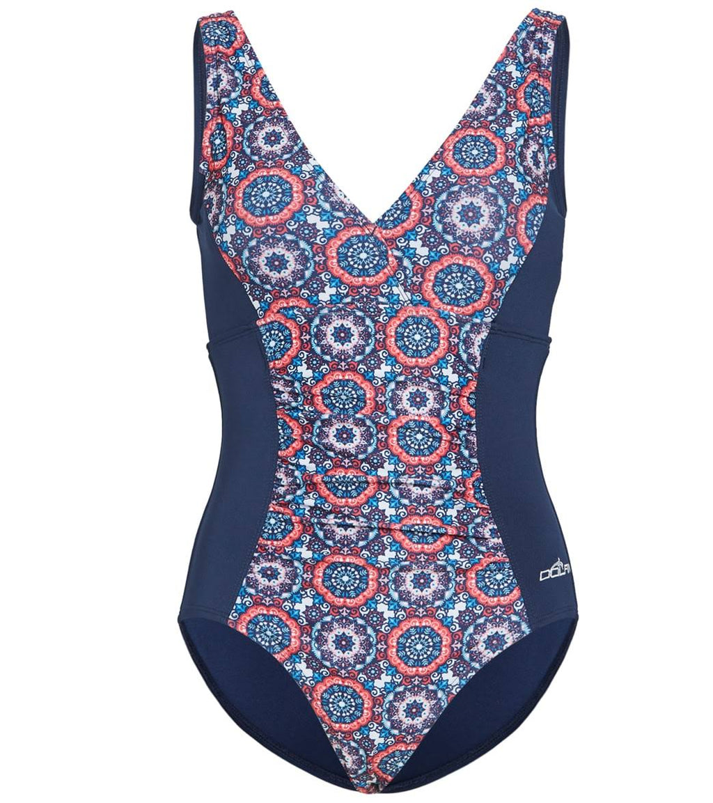 Mosaic V-Neck 1-Piece Swimsuit, Size 16 N8587