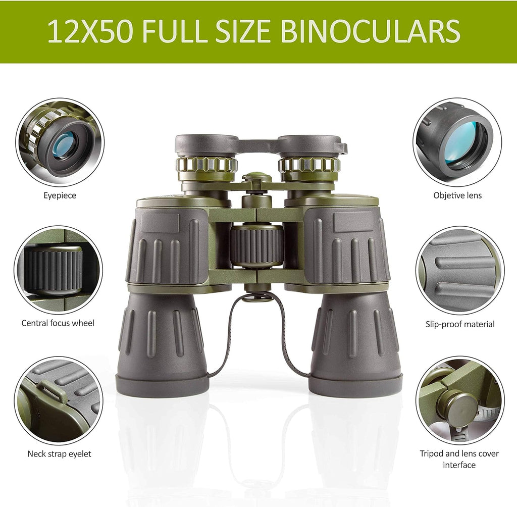12X50 Full Size Binoculars with Tripod & Smartphone Adapter Carrying Bag J310332