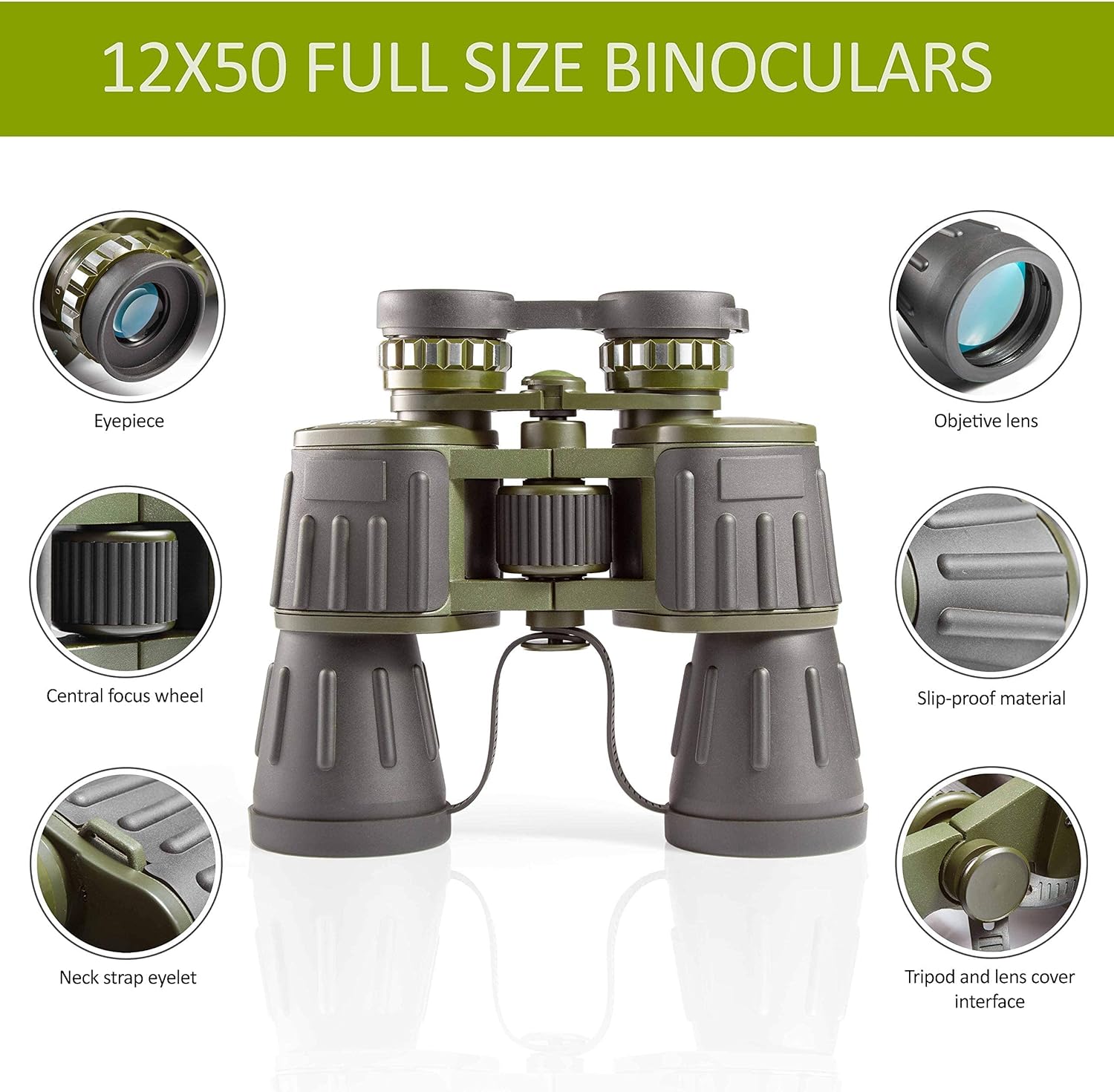 12X50 Full Size Binoculars with Tripod & Smartphone Adapter Carrying Bag J310332