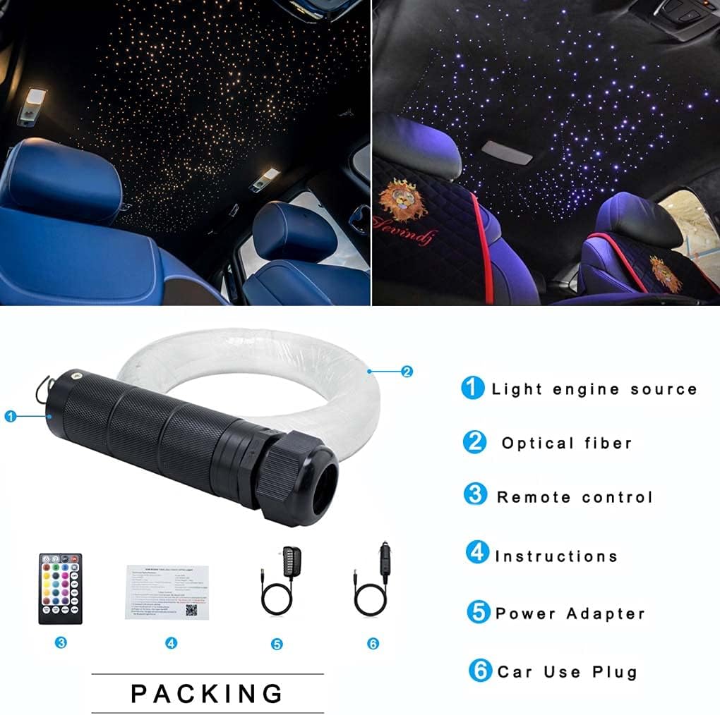 6W Bluetooth RGBW Fiber Optic Lights Star Ceiling Kit with Remote 200pcs Fiber Strands Pack of 2 N624