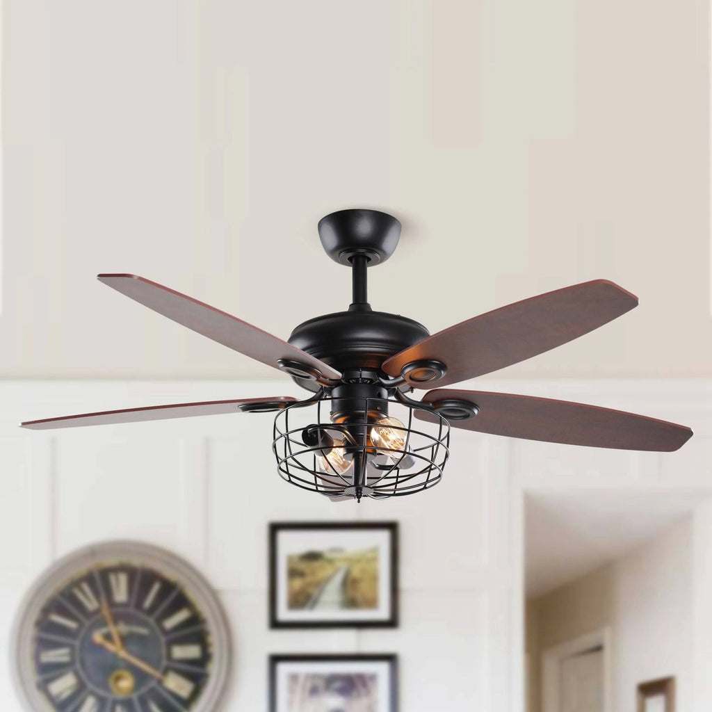 Black Metal Caged Ceiling Fan with Light Kit C606529