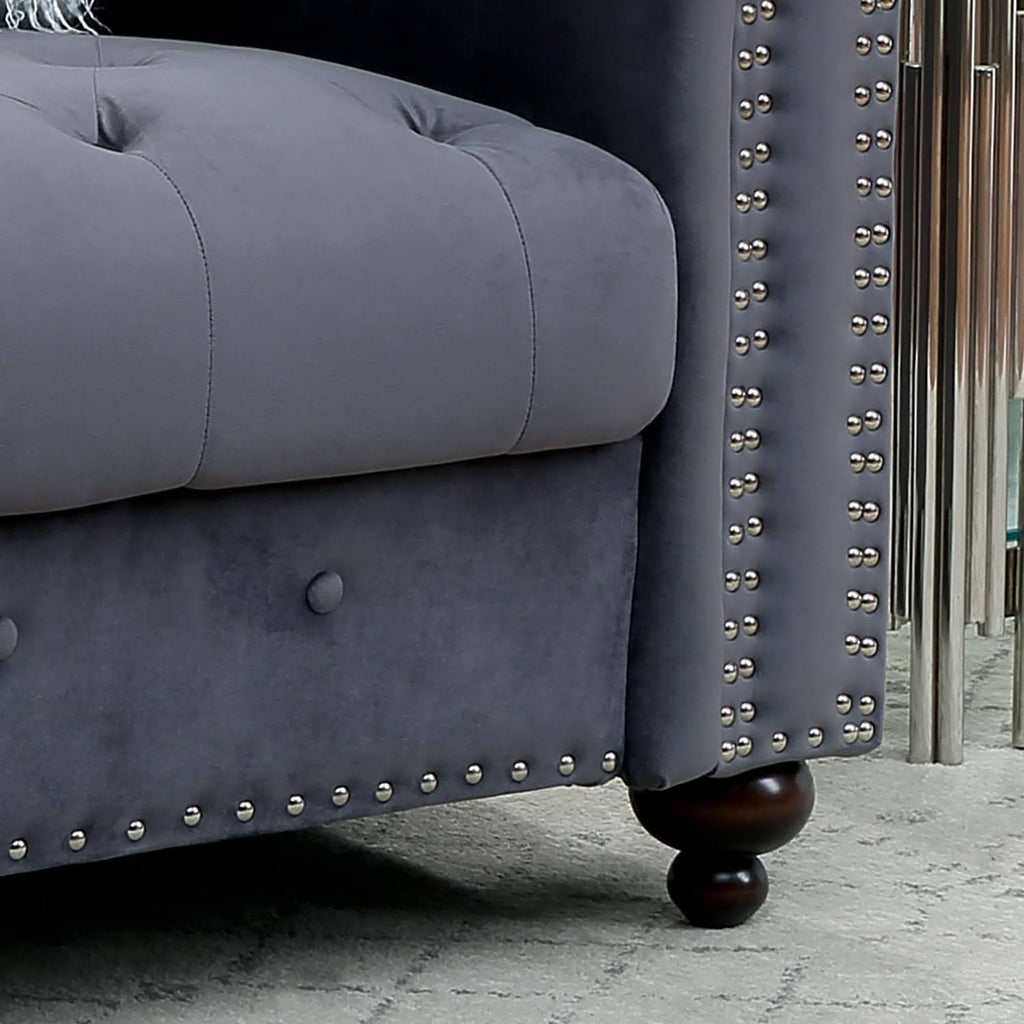 Blue Fabric Button Tufted Chair O770243