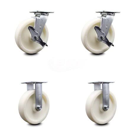 Nylon Swivel Caster Set of 4 with Brakes & 2 Rigid K30503