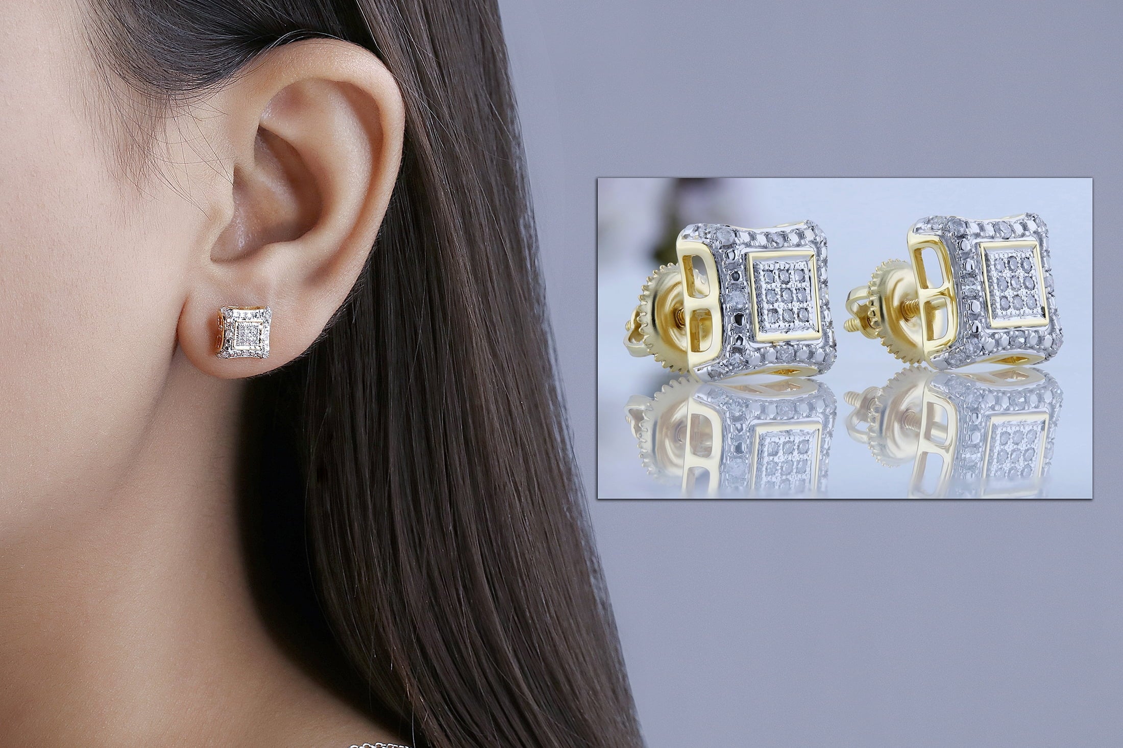 10K Yellow Gold Diamond Concave Stud Earrings P41415