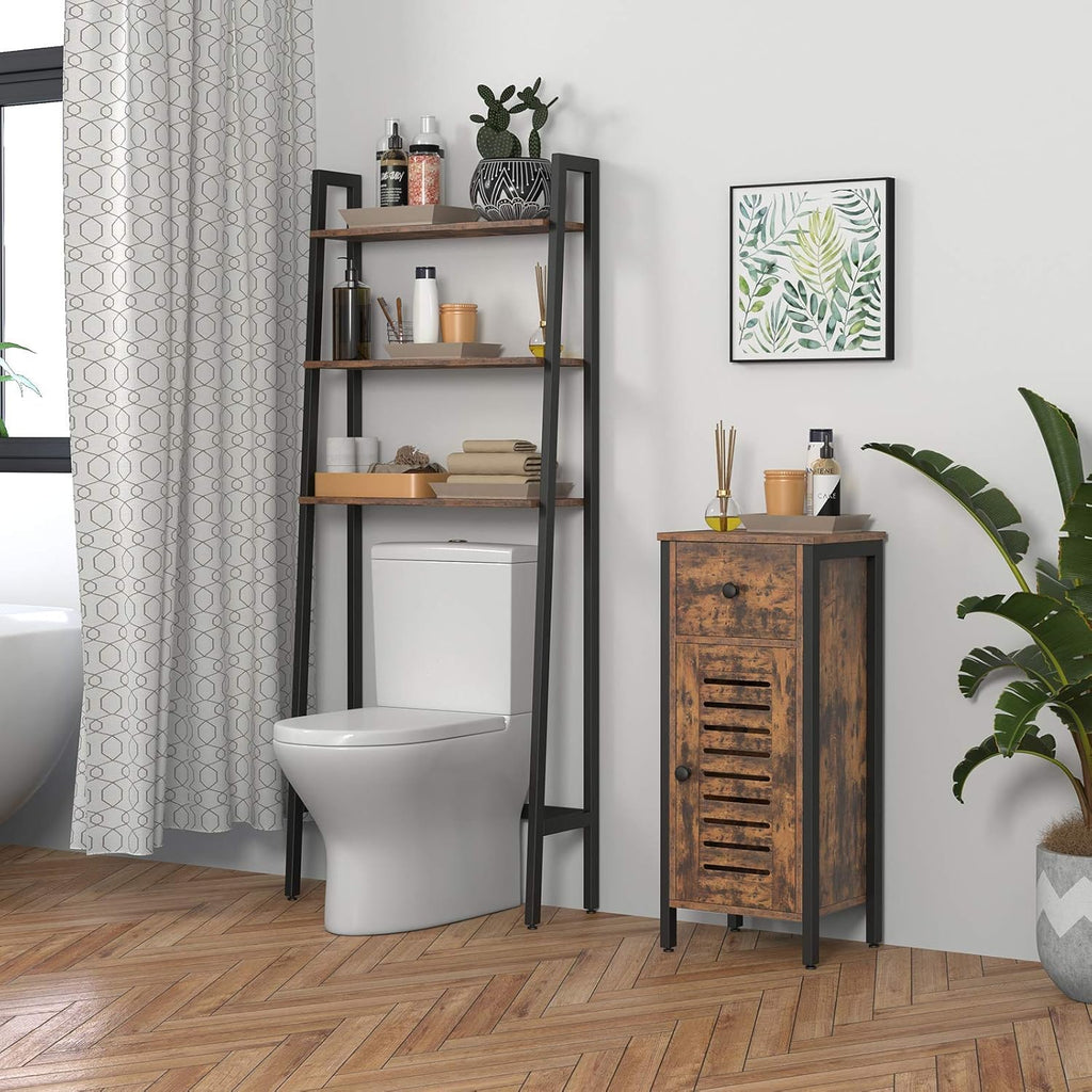 Rustic Brown Storage Cabinet with Drawer and Height-Adjustable Shelves V566