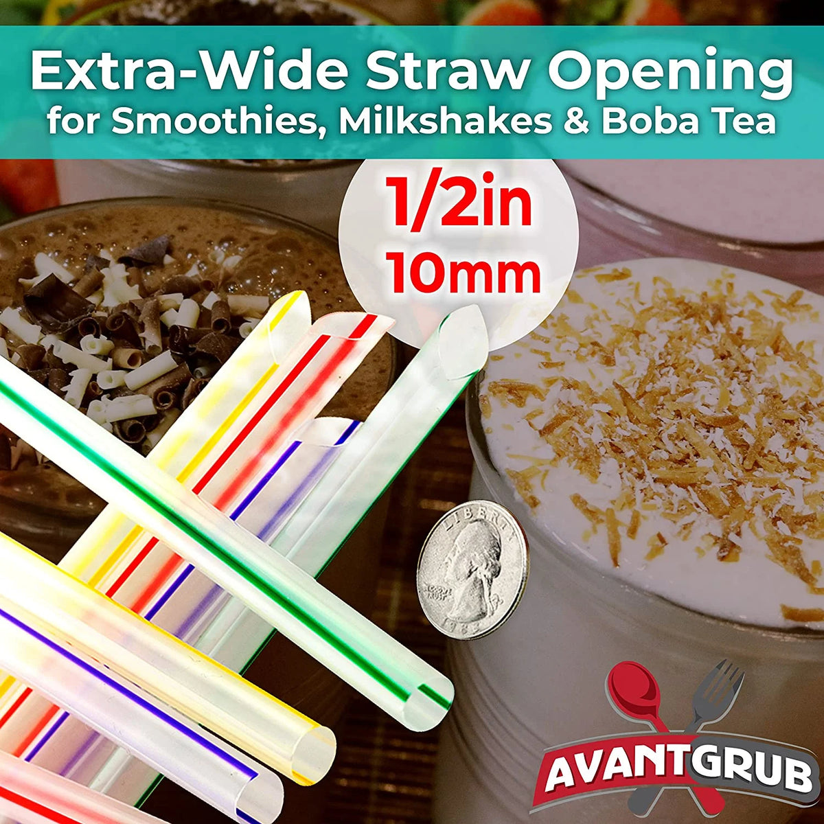 250 Pack Assorted Striped Milkshake Straws with Pointed Ends W6707