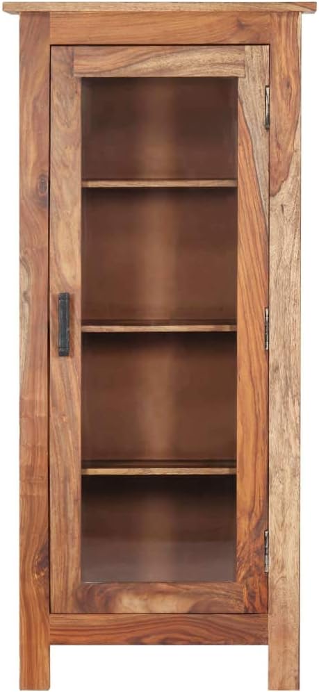 High Cabinet Storage with 4 Shelves and 1 Glass Door Solid Sheesham Wood Q8748