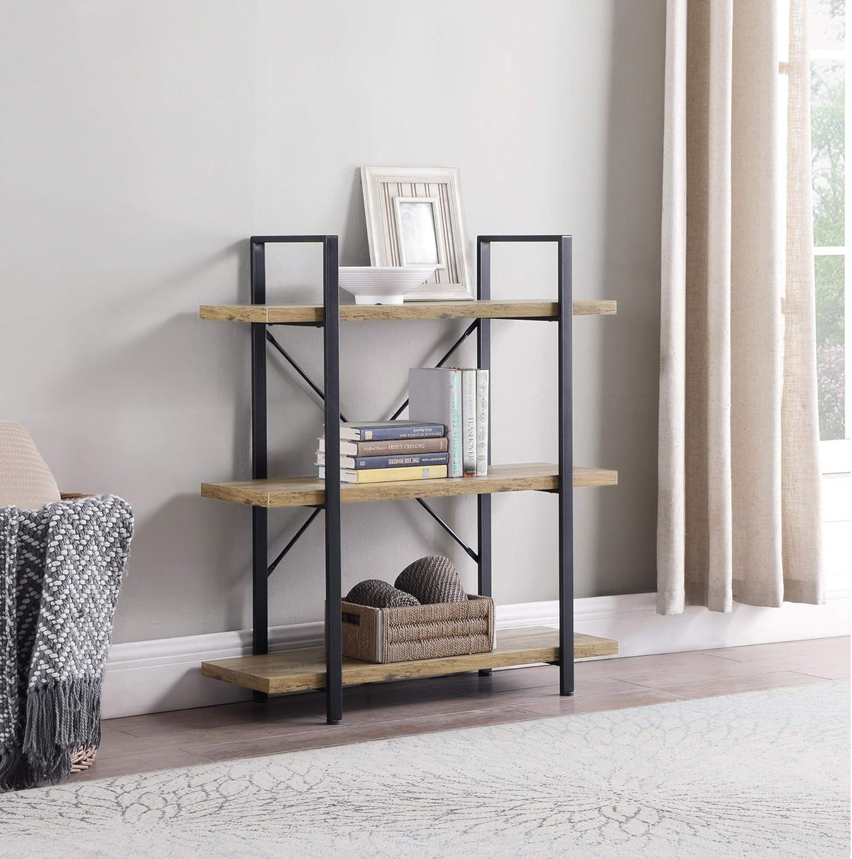 5 Tier Wood and Metal Bookshelf F483252
