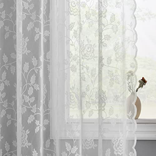 Grey Lace Curtains 84 Inches Long 2 Panels Set, 52 x 84 Inch F300
