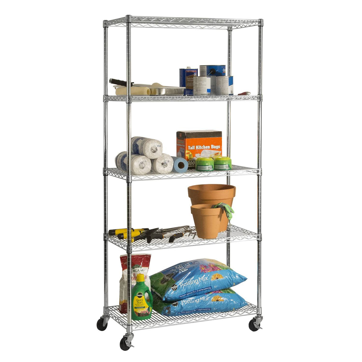 5-Shelf Steel Wire Shelving System, Silver I665327
