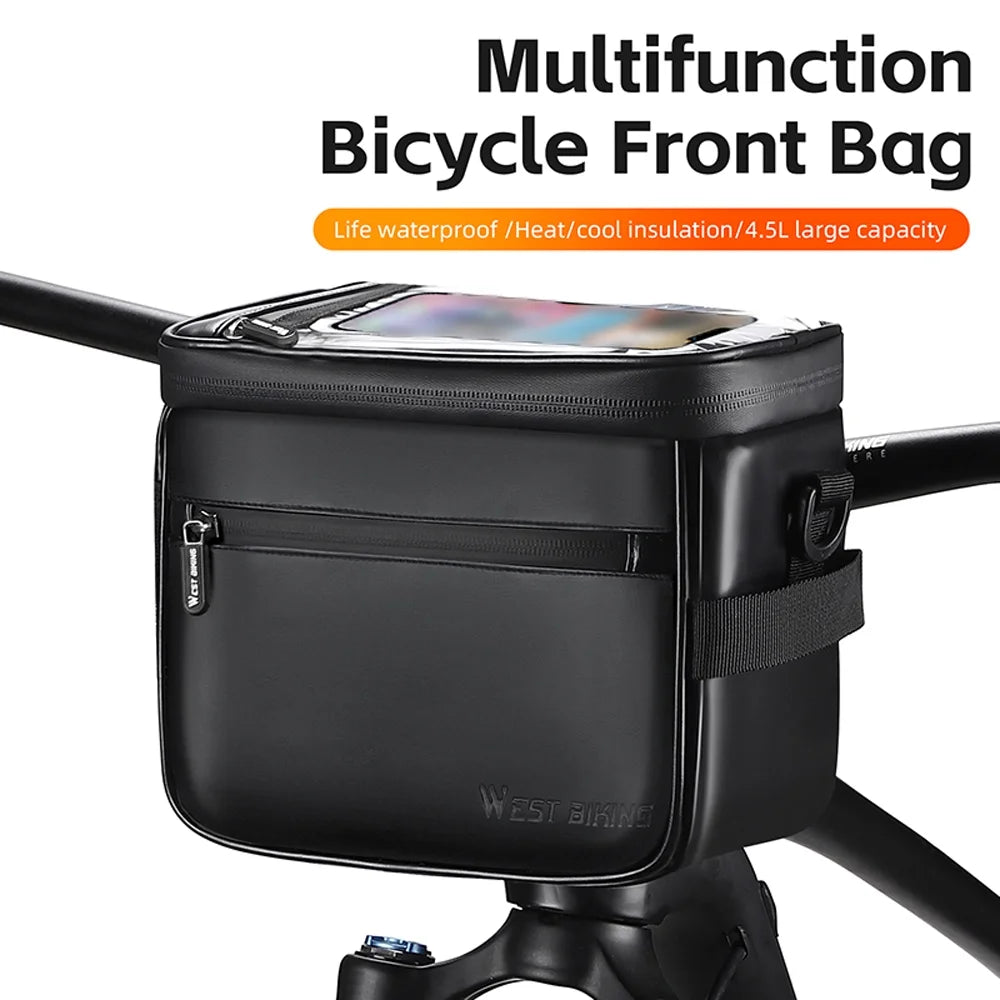 Waterproof PU Leather Bike Front Bag with Touchscreen Phone Holder F889