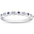 1/5 ct Blue Sapphire & Diamond Wedding Ring Stackable Band 10k White Gold D68688