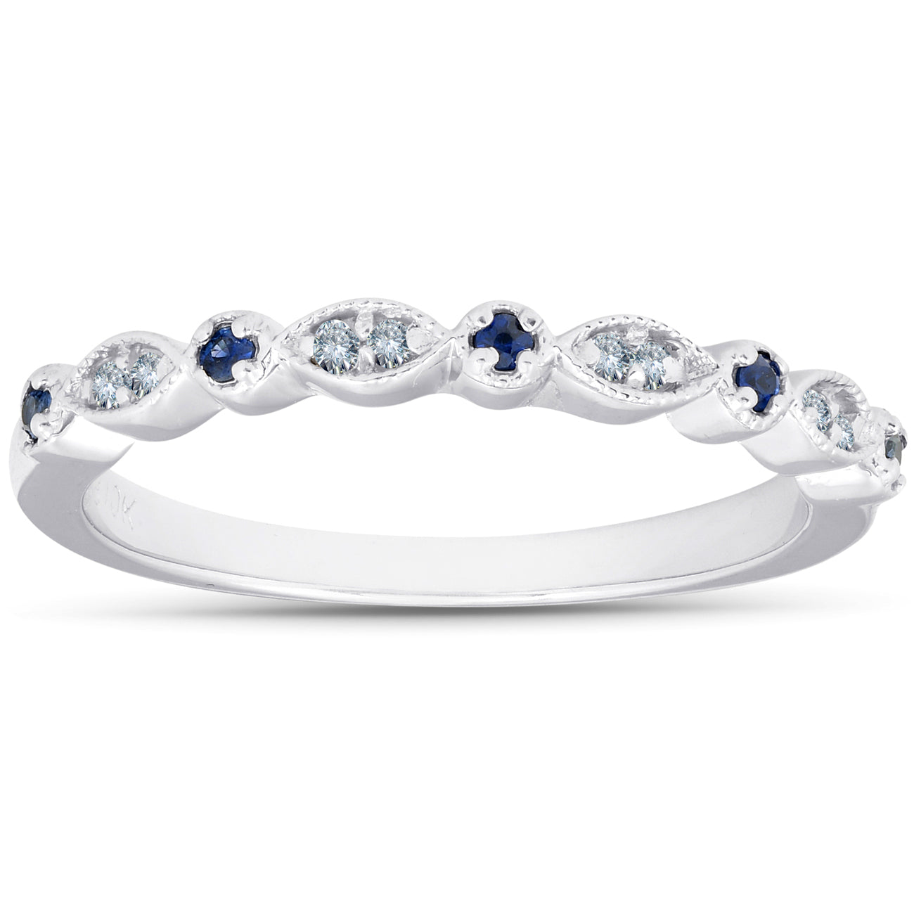 1/5 ct Blue Sapphire & Diamond Wedding Ring Stackable Band 10k White Gold D68688