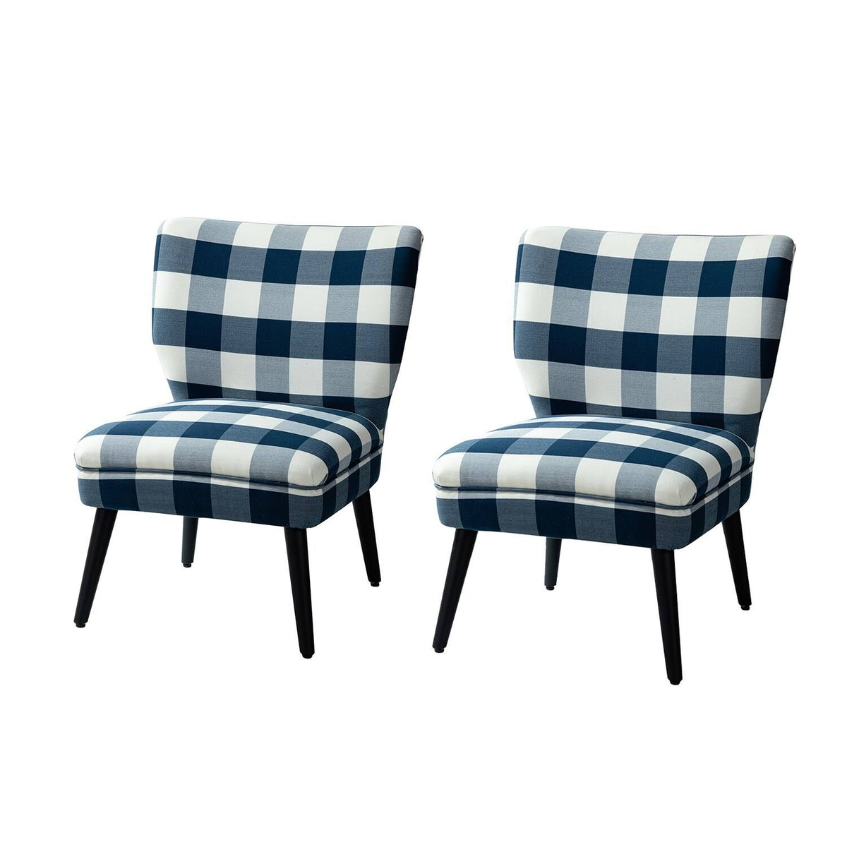 Grey Buffalo Plaid Side Chair with Black Base, Set of 2 V431429