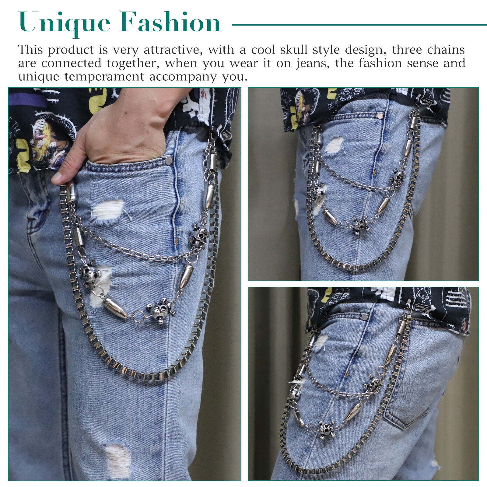 Skull Wallet Chain Pants Key Chain E6569