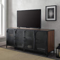 Rustic Oak Metal Mesh Double Door Rolling Bar Cabinet W64813