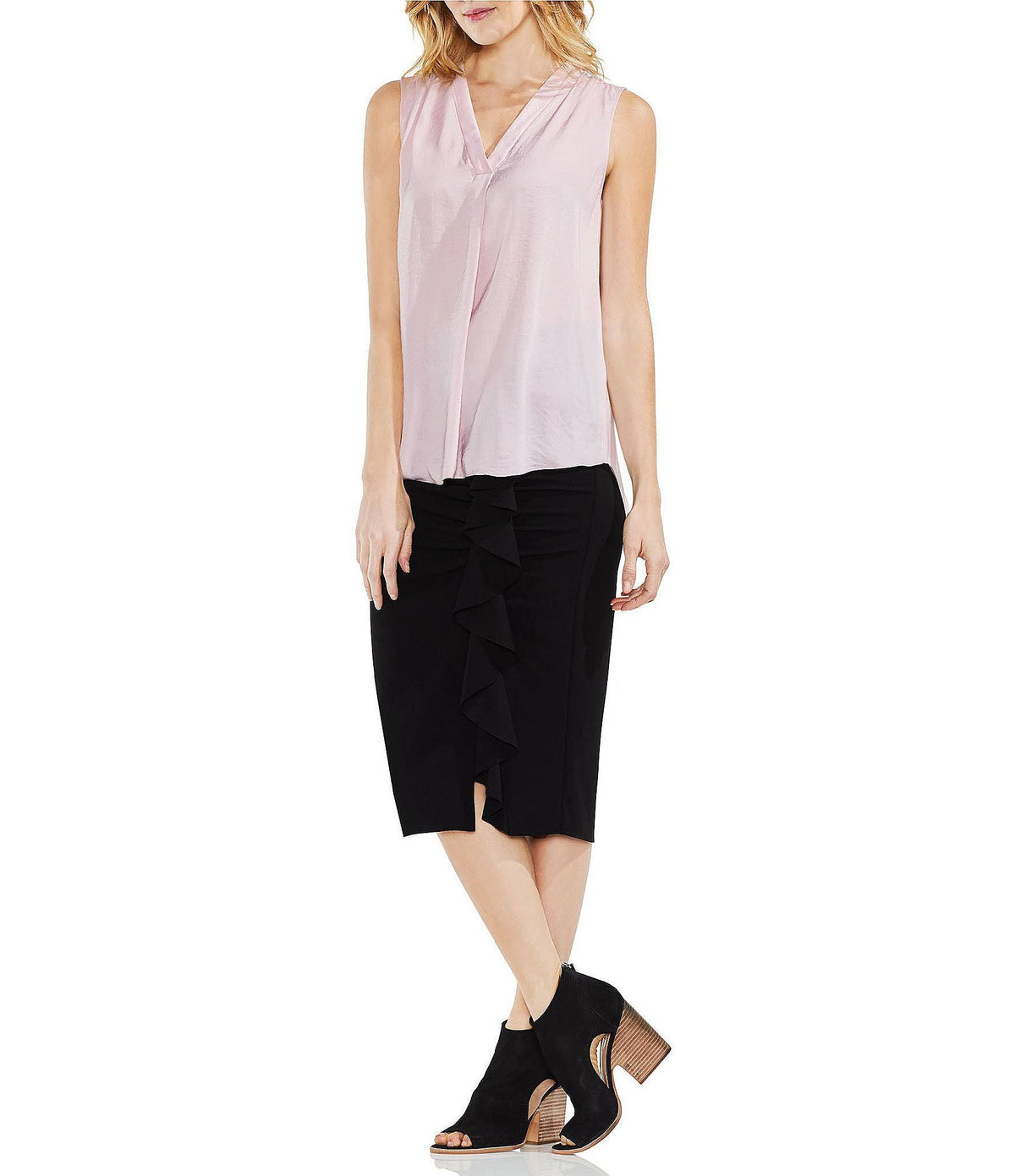 Pink V-Neck Rumple Blouse E541075