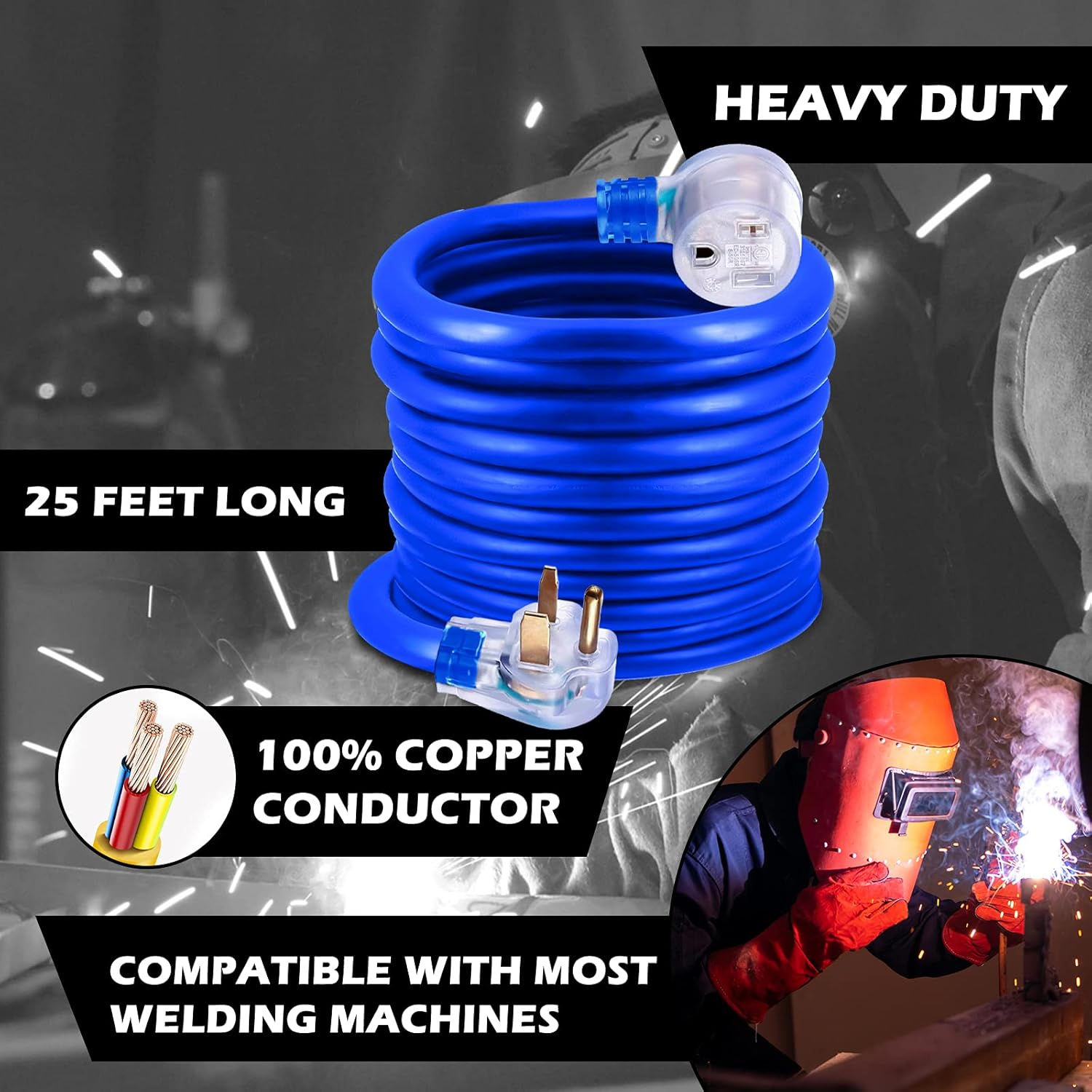50A 25FT 6-50R Female 6-50P Male Heavy Duty Welder Extension Cord B746