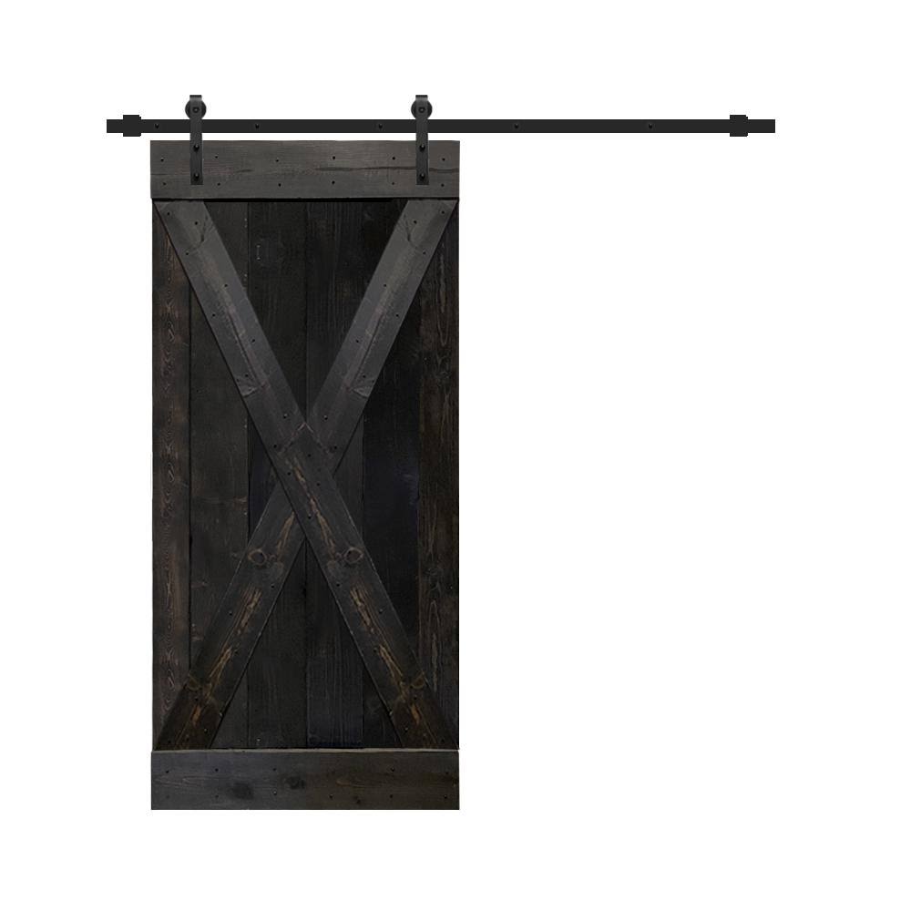 Charcoal Black Solid Wood Interior Sliding Barn Door with Hardware Kit A240