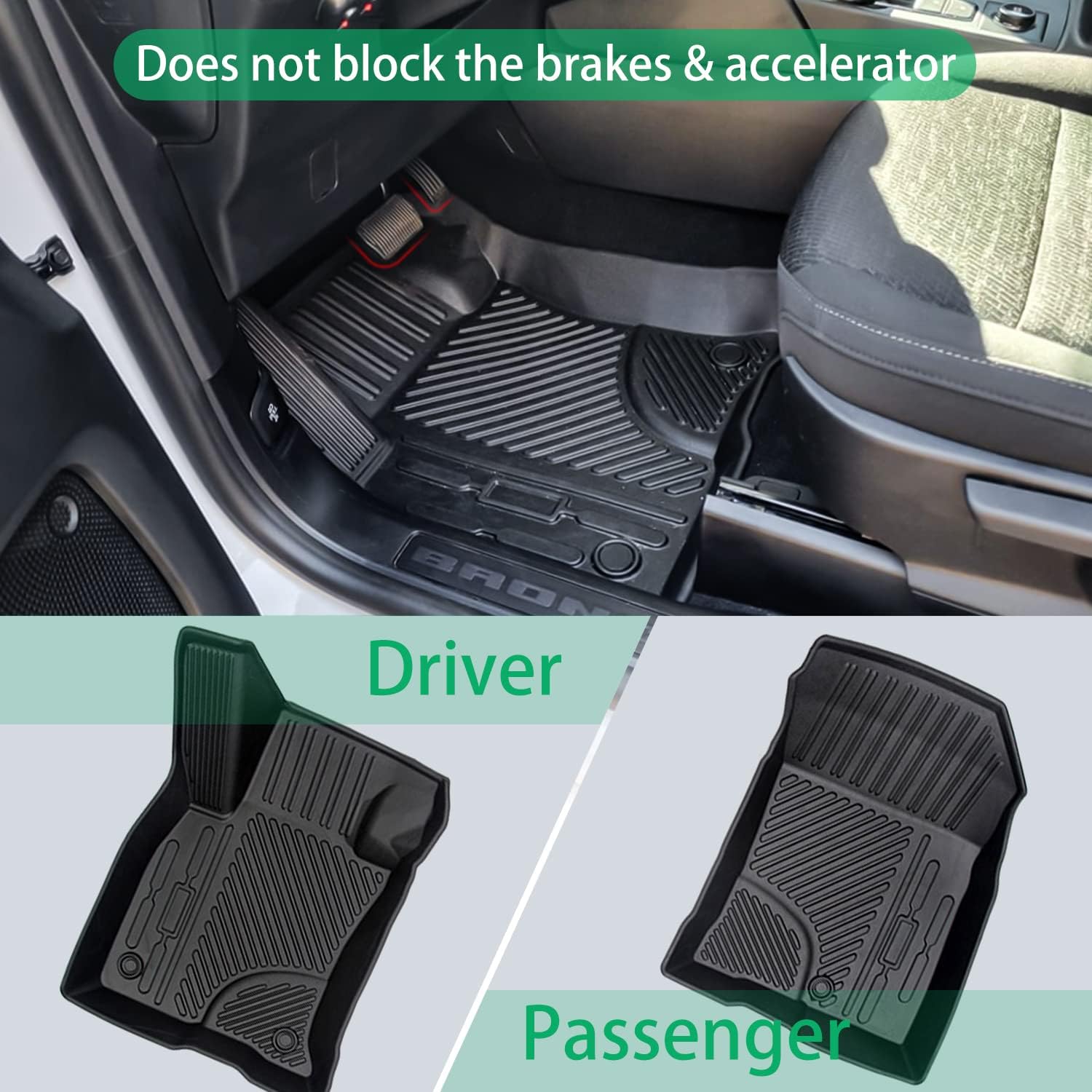 Black TPE Floor Liners for 4-Door Bronco 2021-2022, 1st and 2nd Row J568