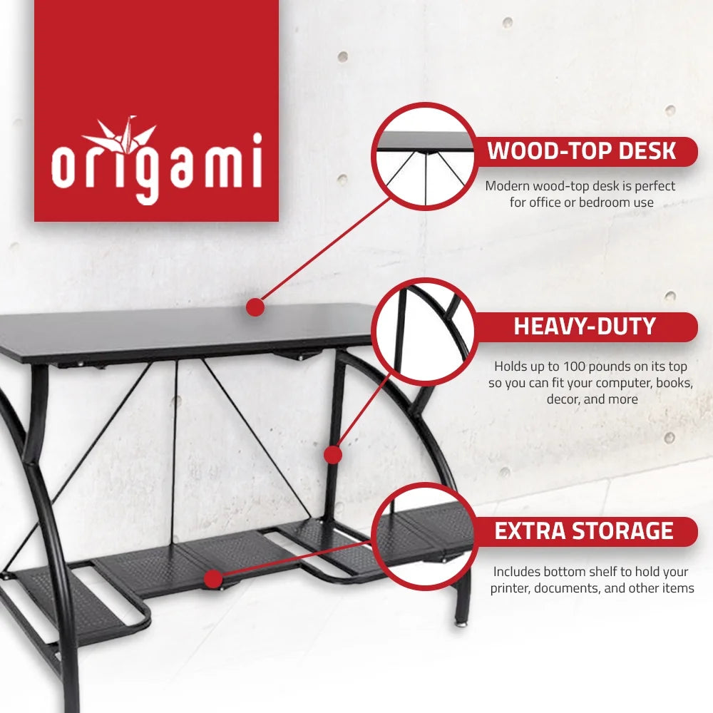 Black Folding Wooden Office Desk Q35408