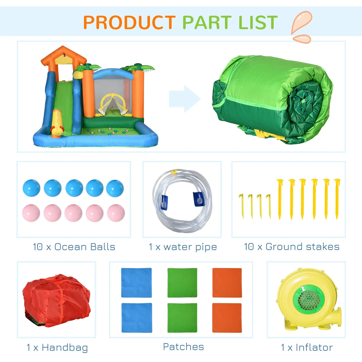 Inflatable Water Park with Blower, 6-in-1 Water Slide Jumping Castle F205990