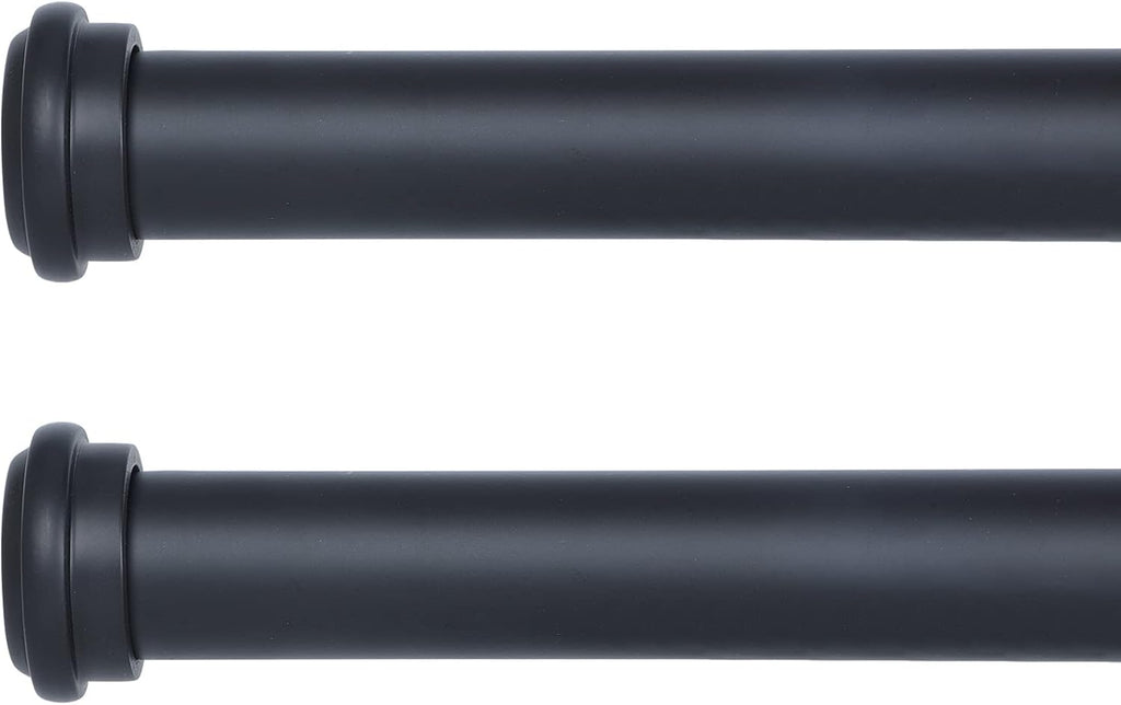 Black 28-48 inch Adjustable Single Curtain Rods with End Cap Finials, 1 inch Diameter, 2 pack R77702