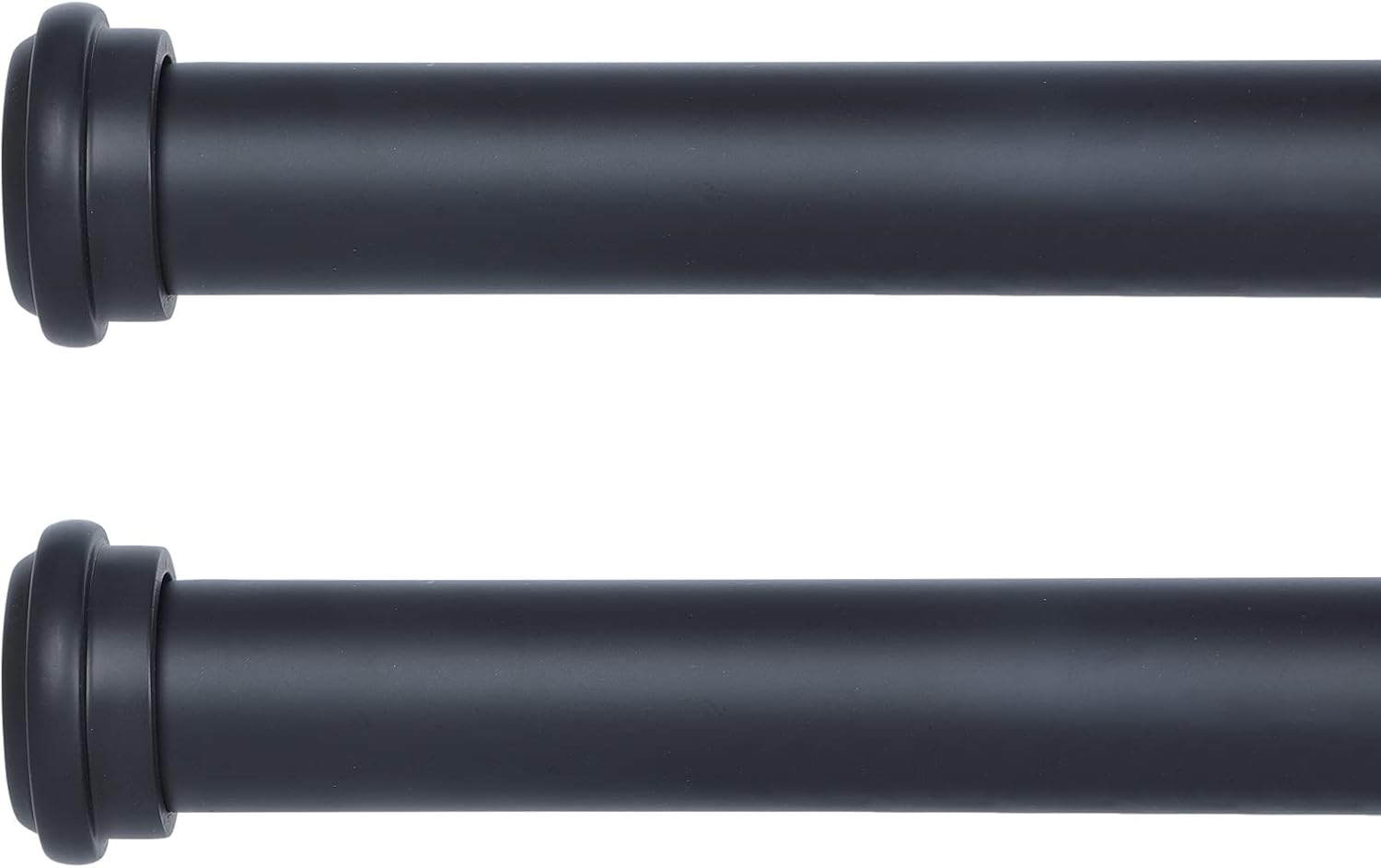 Black 28-48 inch Adjustable Single Curtain Rods with End Cap Finials, 1 inch Diameter, 2 pack R77702