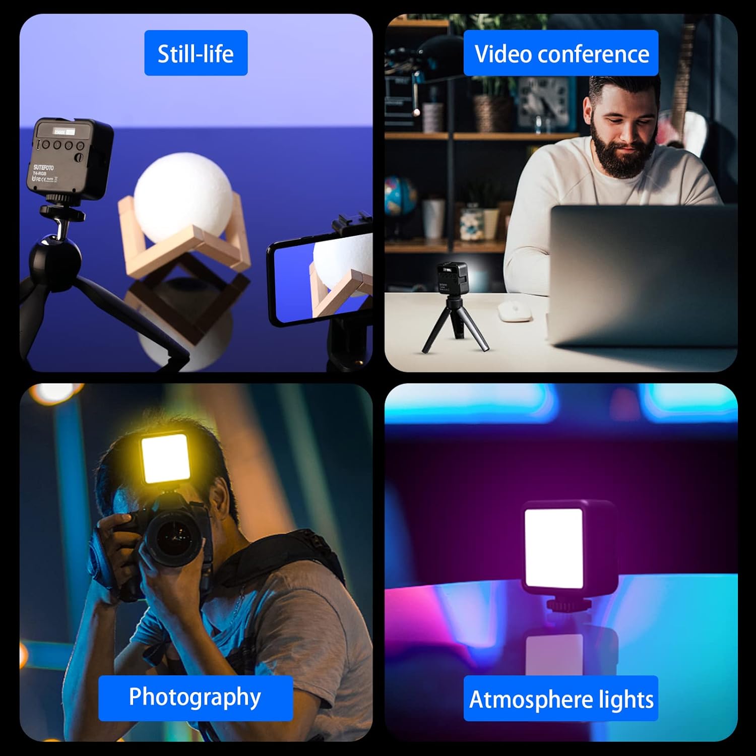 RGB 360° Full Color Portable LED Camera Light with LCD Display F4275
