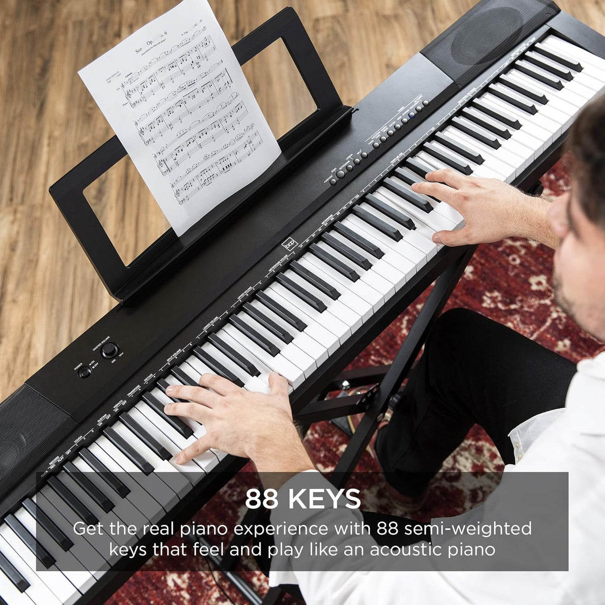 88-Key Full Size Digital Piano Keyboard Set with Semi-Weighted Keys, Stand, Sustain Pedal, Built-In Speakers, Power Supply D747