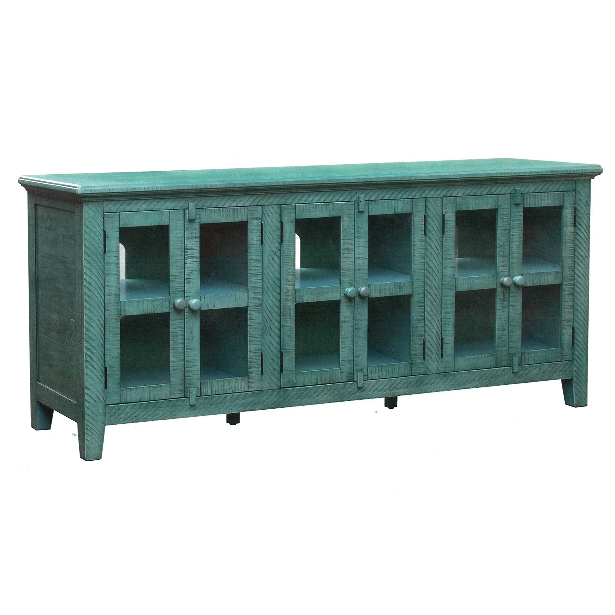 Antique Blue Wooden TV Stand with 3 Door Cabinets X8952