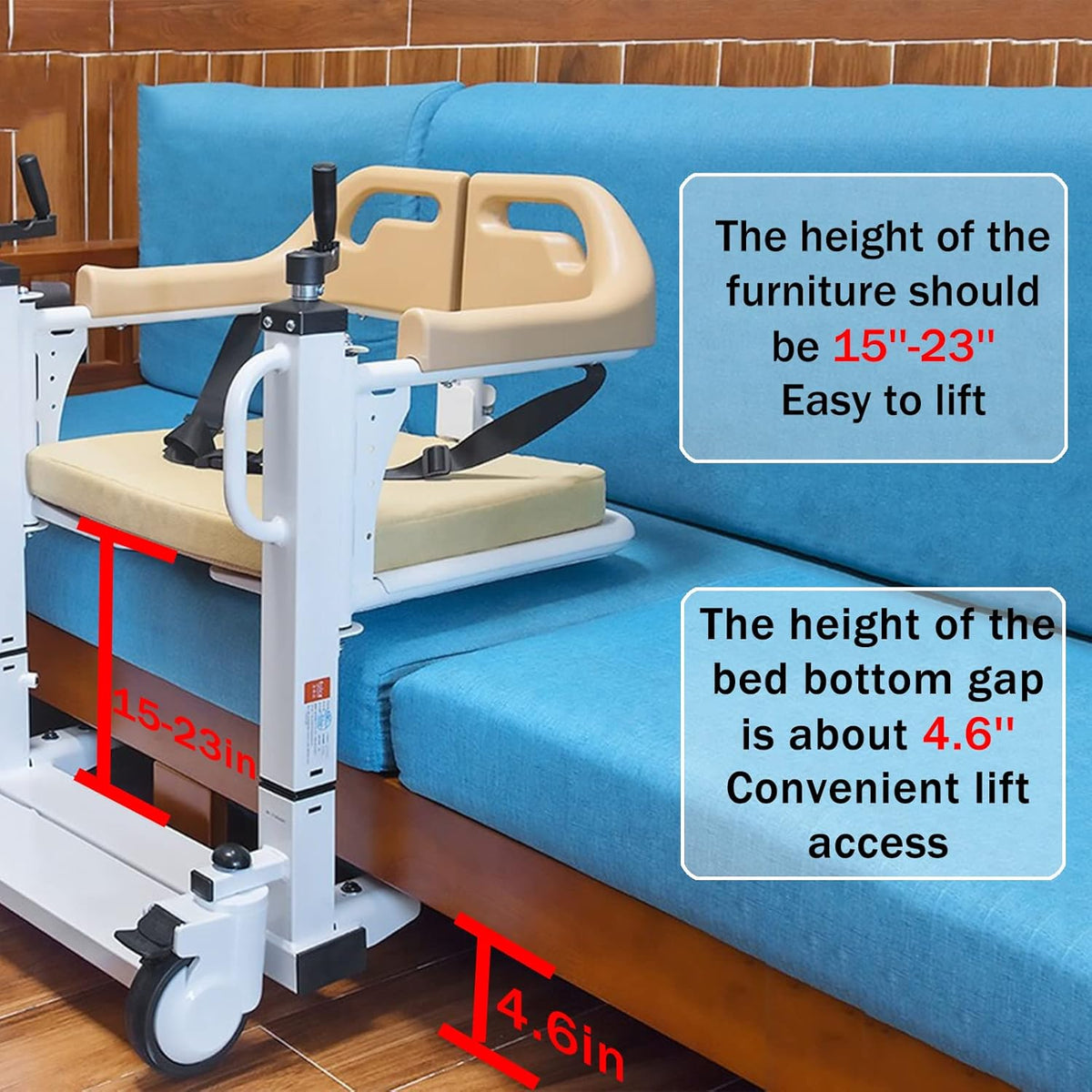 Patient Lift Wheelchair with 180 Split Seat, Bedside Commode D51046