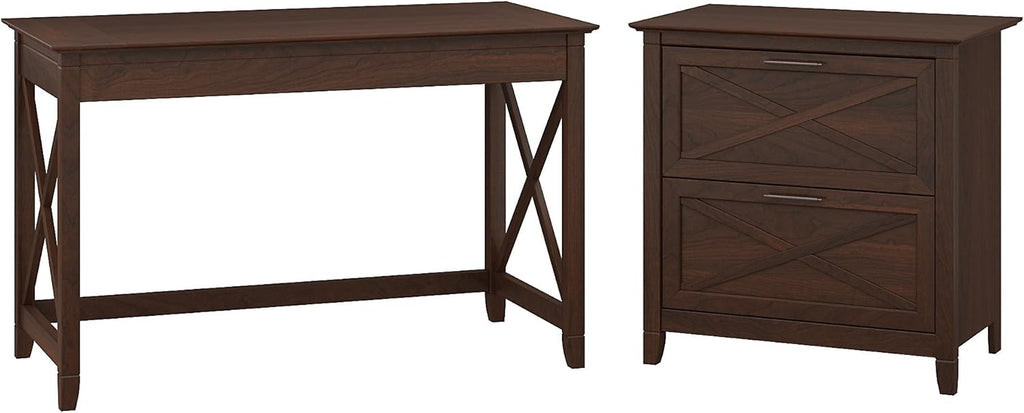 54W Computer Desk with Storage and 2 Drawer Lateral File Cabinet, Pure White Oak Q73799